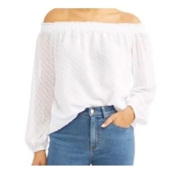 Textile Elizabeth & James Swiss Dot Off the Shoulder Top Size Large - Picture 1 of 4